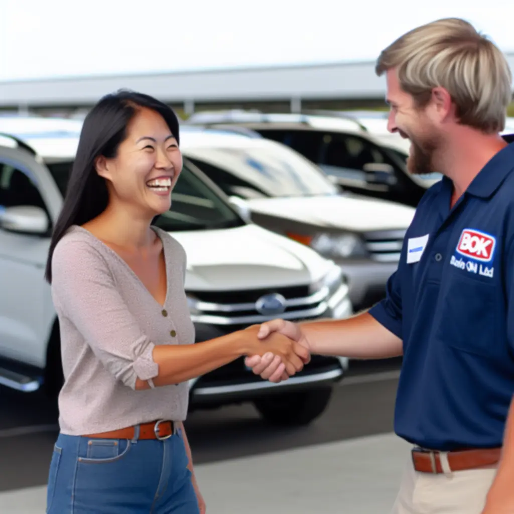 Customer receiving vehicle keys at BOK AUTOS NI LTD