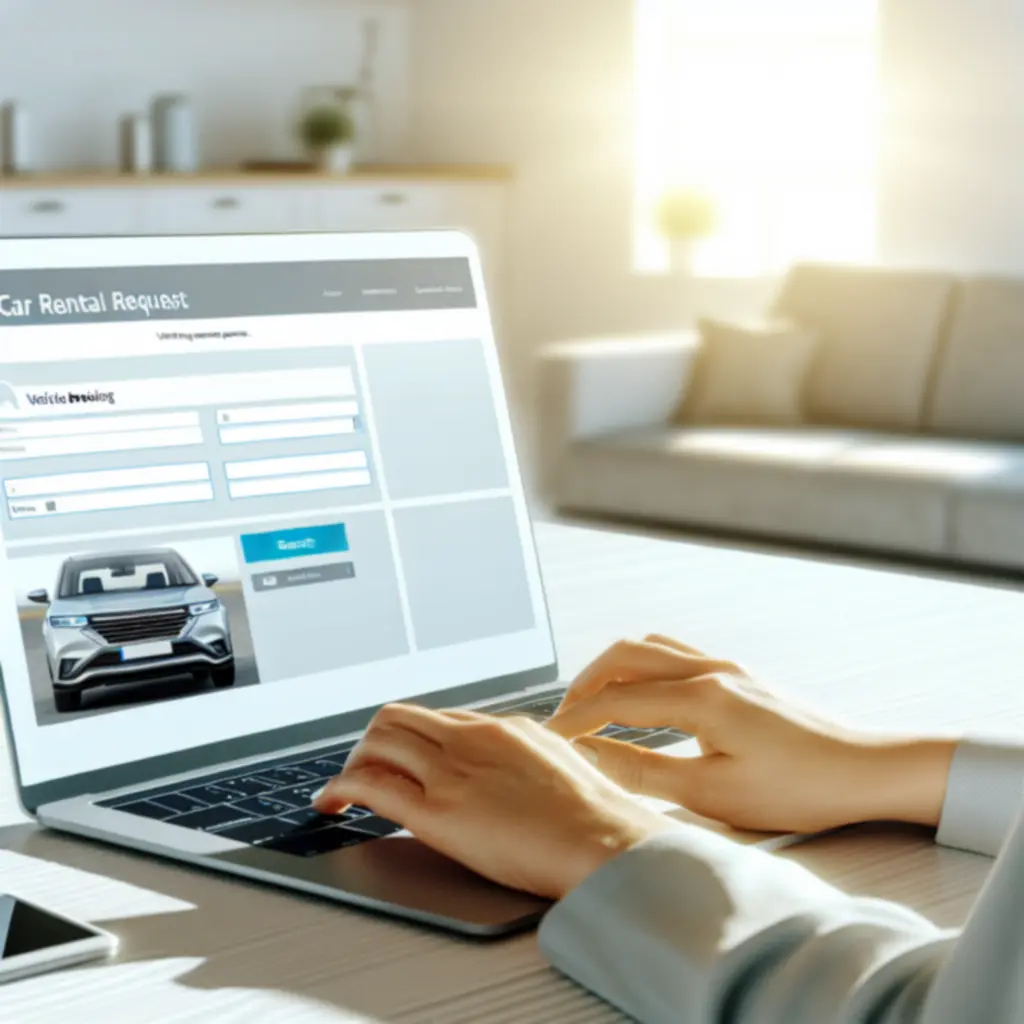 Online booking form for car rental displayed on a laptop