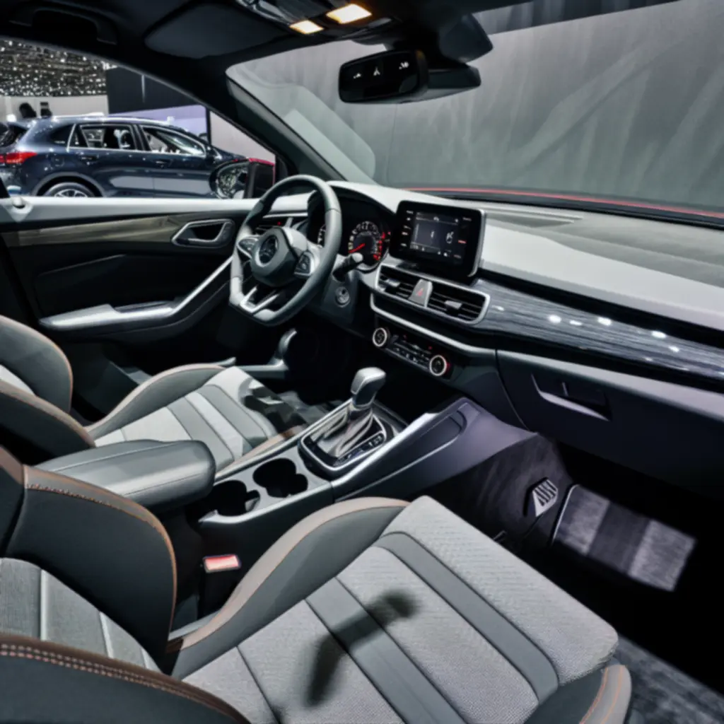 Modern compact car interior with comfortable seating and infotainment screen